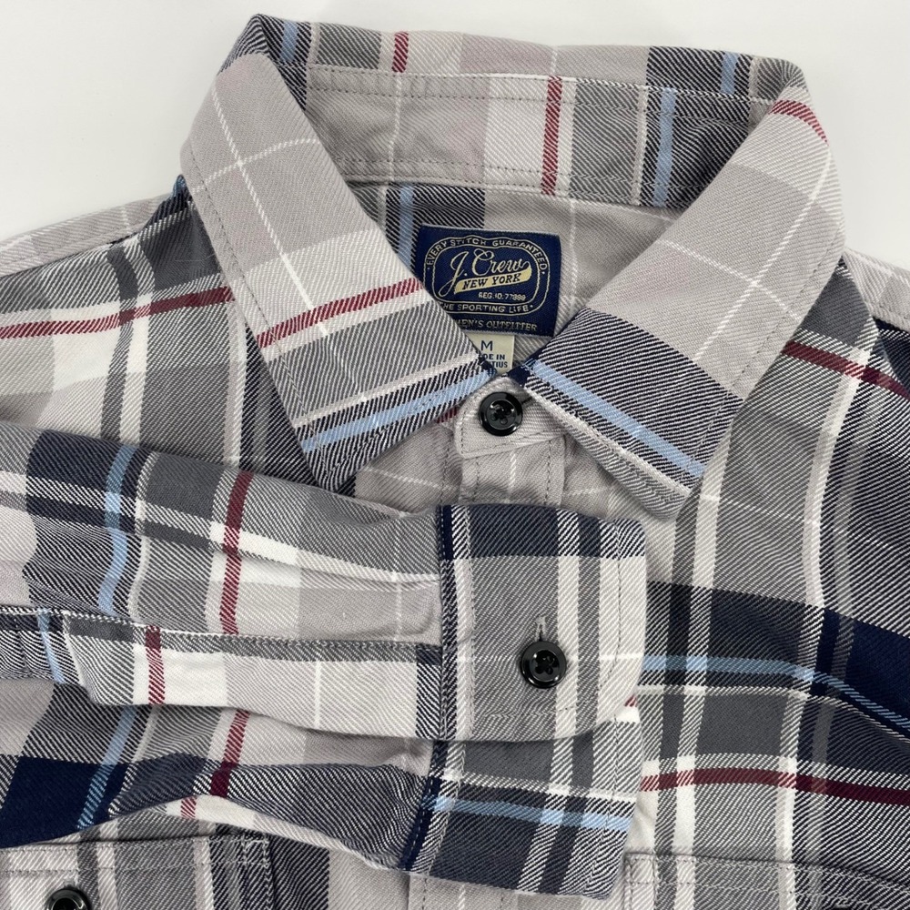 J. Crew Men's Medium Grey Plaid Long Sleeve 100% Cotton Button Down Shirt